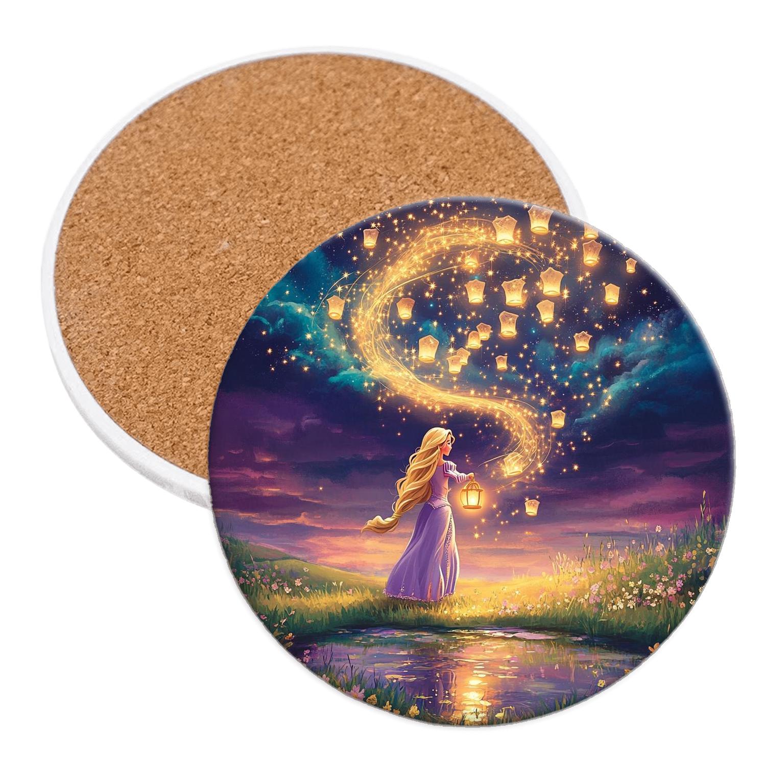 Rapunzel Galaxy Lantern Meadow Disney Inspired absorbent drink coasters