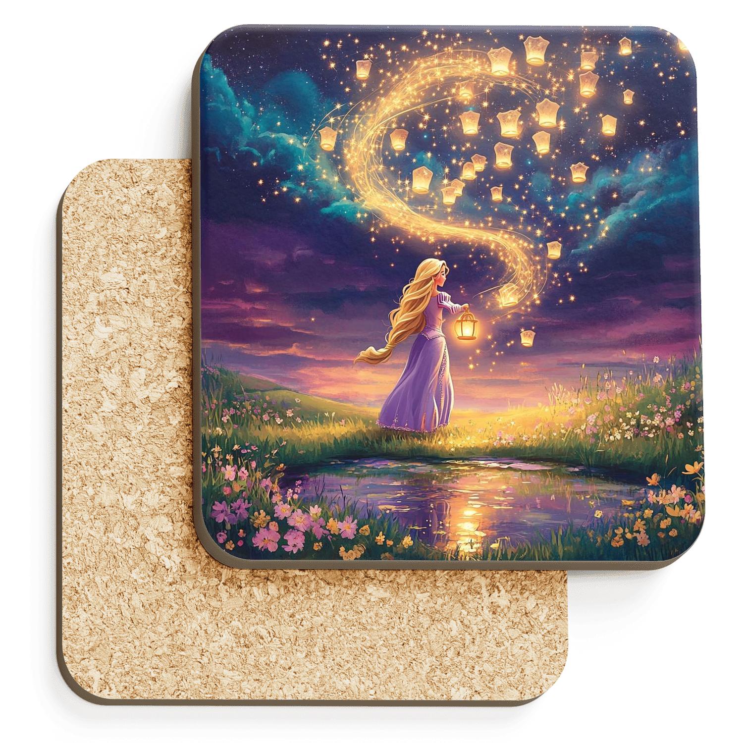 Rapunzel Galaxy Lantern Meadow Disney Inspired elegant tabletop coasters