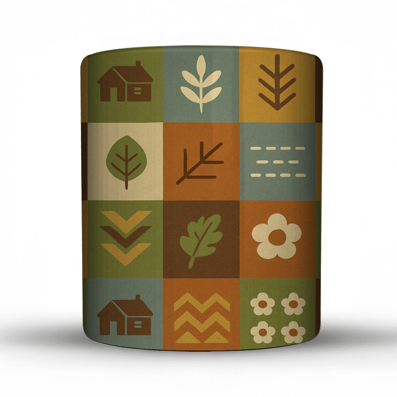 Harvest Cabin Patchwork Grid custom printed mugs