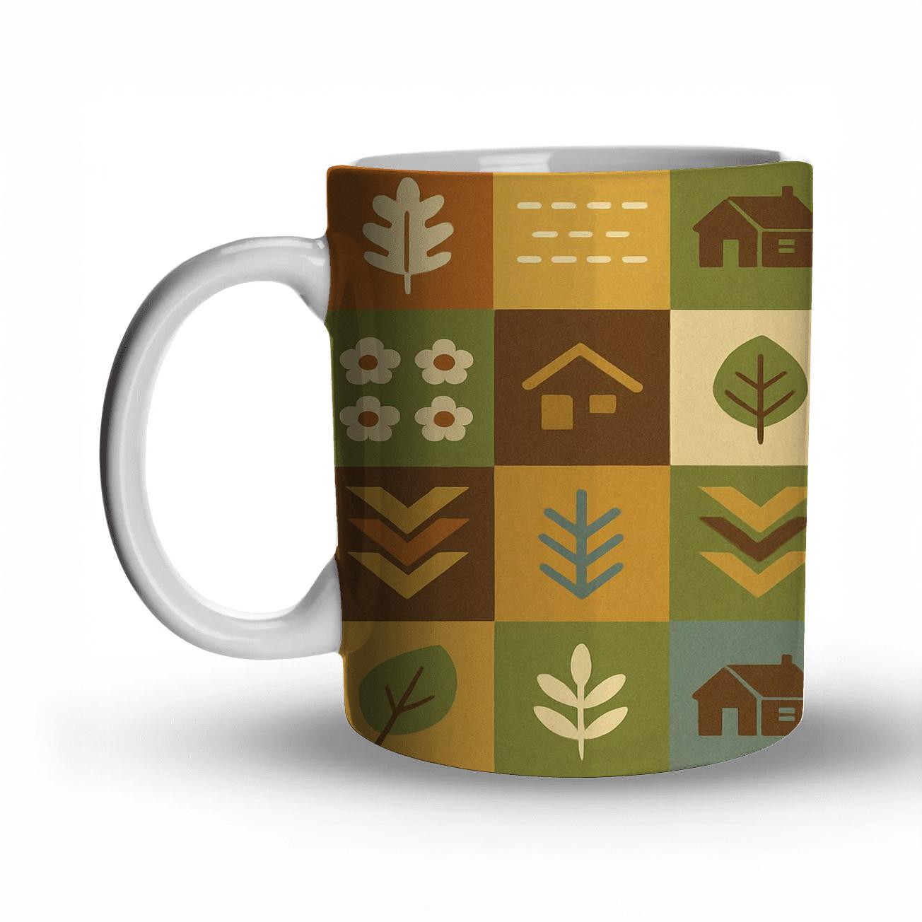 Harvest Cabin Patchwork Grid custom printed mugs