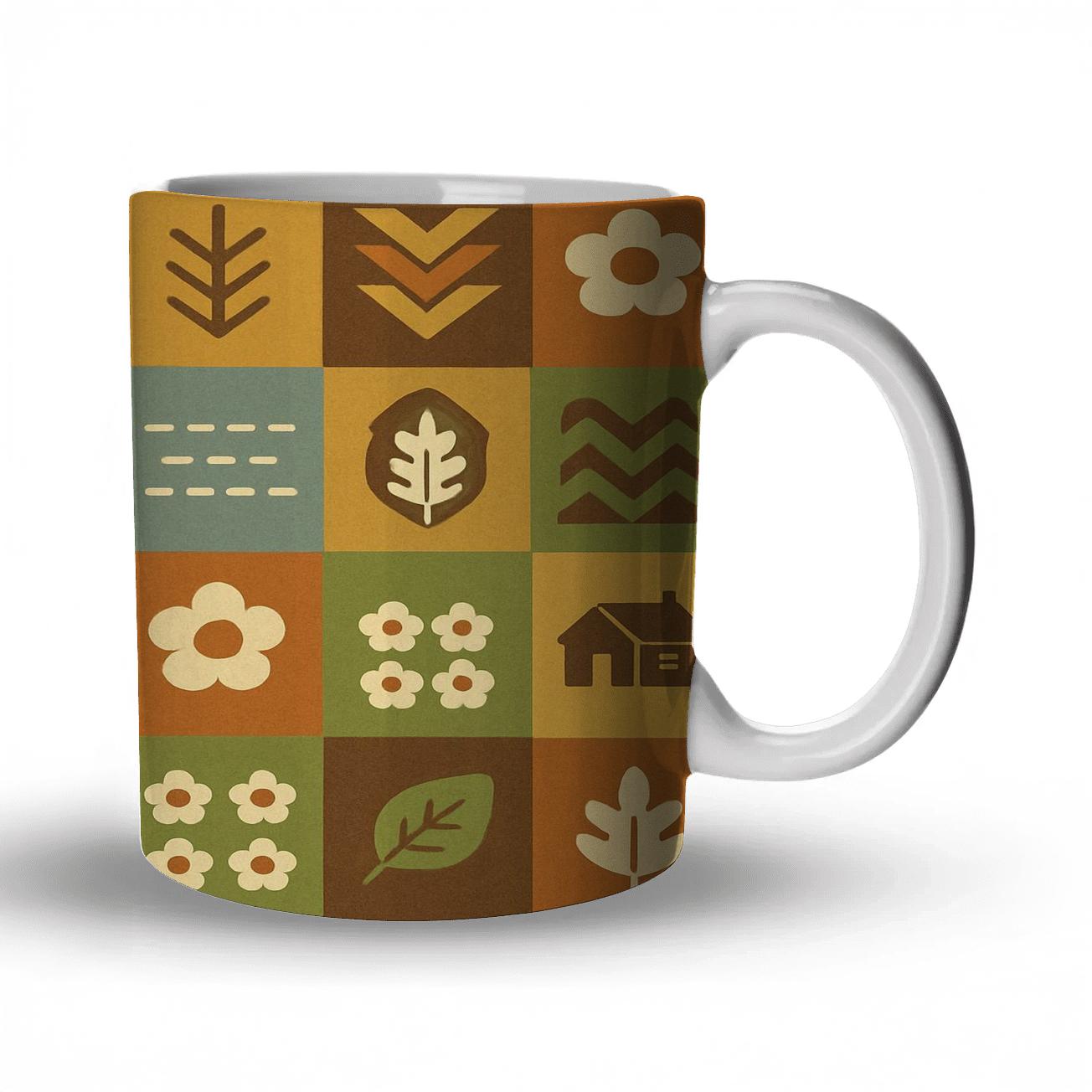 Harvest Cabin Patchwork Grid custom printed mugs