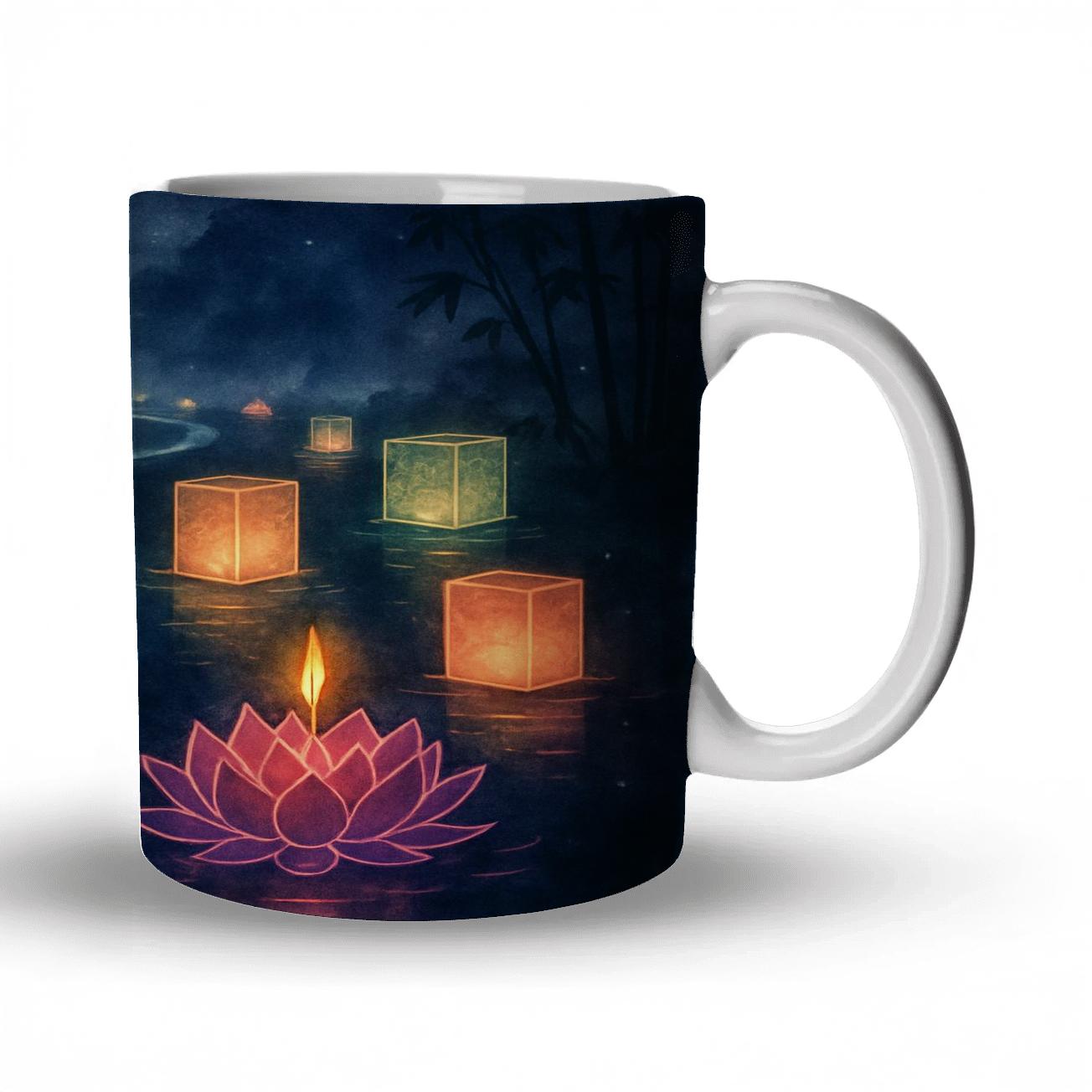 Lantern River Of Ancestors Obon Meets Loy Krathong gift mugs for occasions