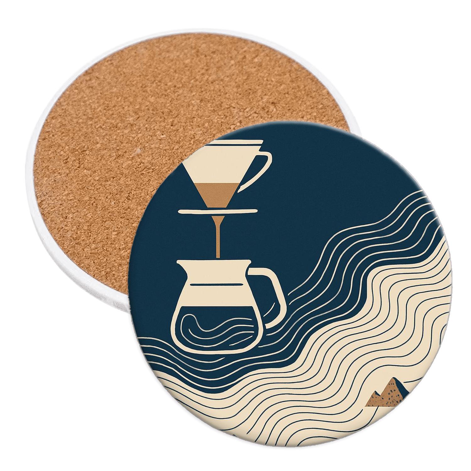 Pour Over Topographic Morning cork coaster sets