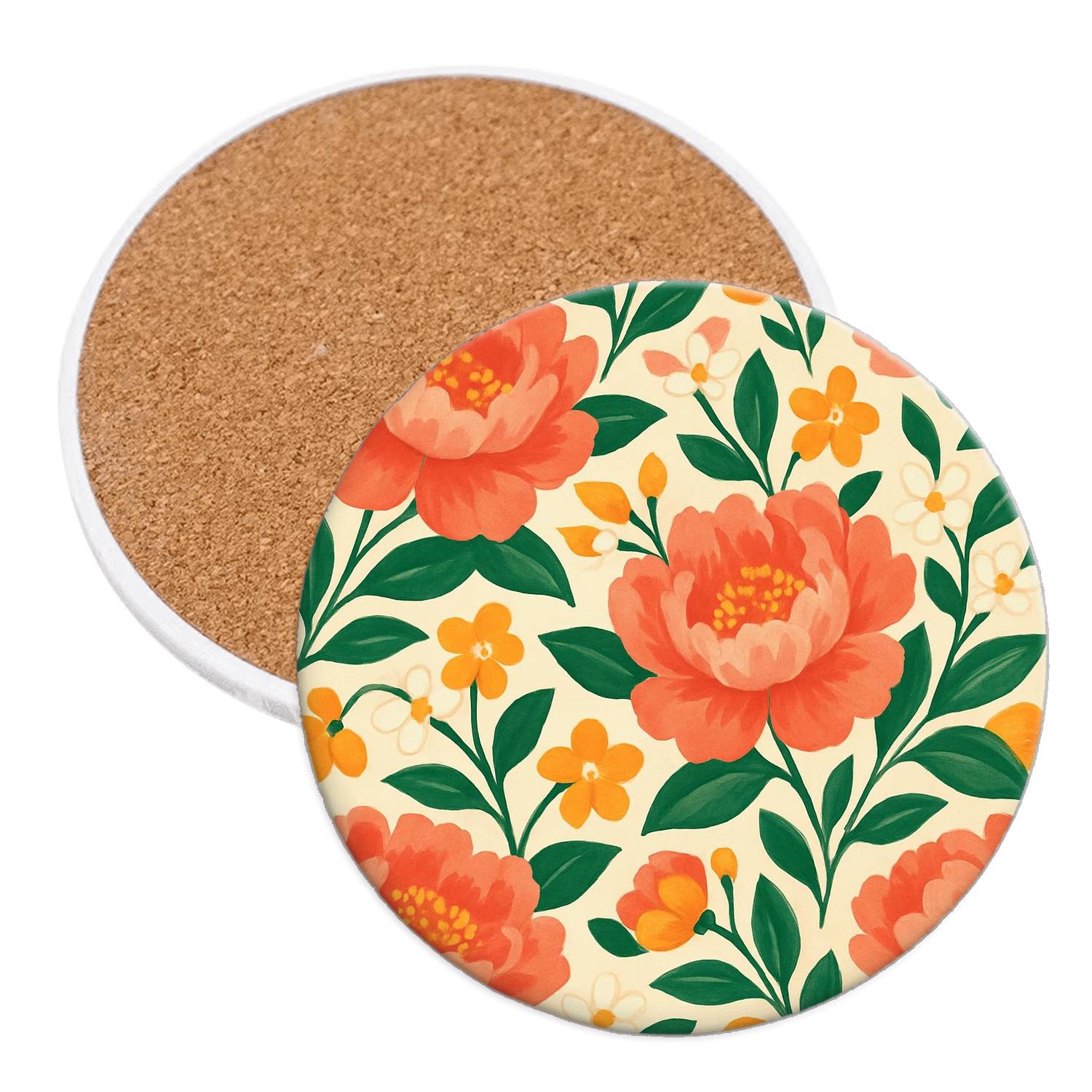 Citrus Peony Sunrise decorative beverage coasters