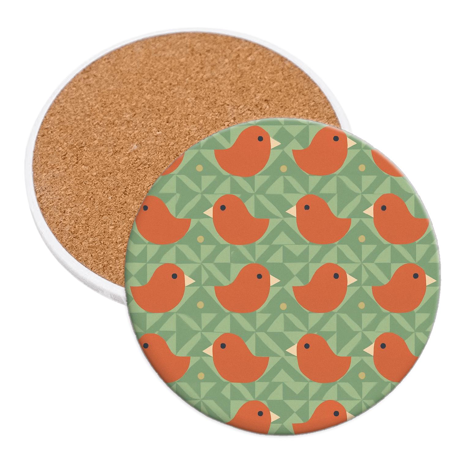 Sage Triangle Weave With Clay Folk Birds absorbent drink coasters
