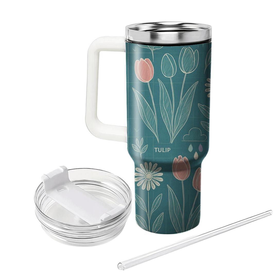 Spring Rain Botanical Blueprint tumblers with lids