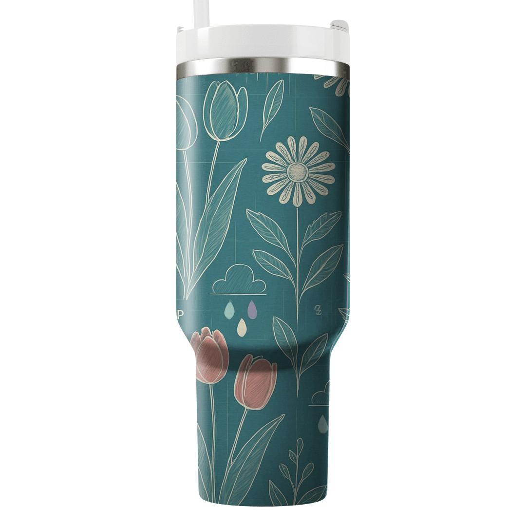 Spring Rain Botanical Blueprint tumblers with lids