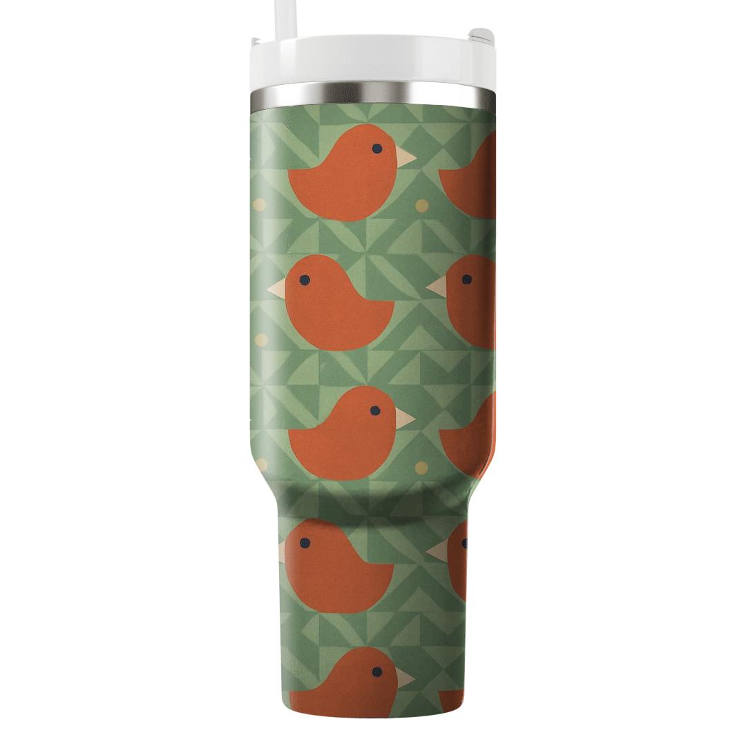 Sage Triangle Weave With Clay Folk Birds travel tumblers