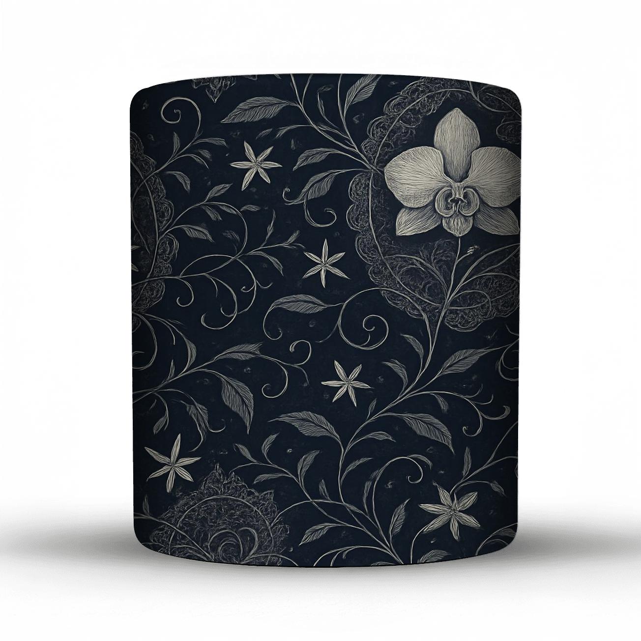 Midnight Jasmine And Moon Orchid Lace ceramic coffee mugs