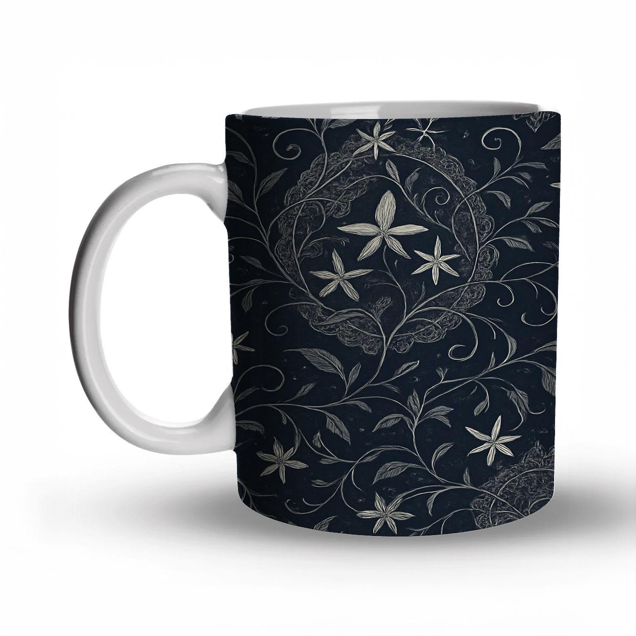 Midnight Jasmine And Moon Orchid Lace ceramic coffee mugs