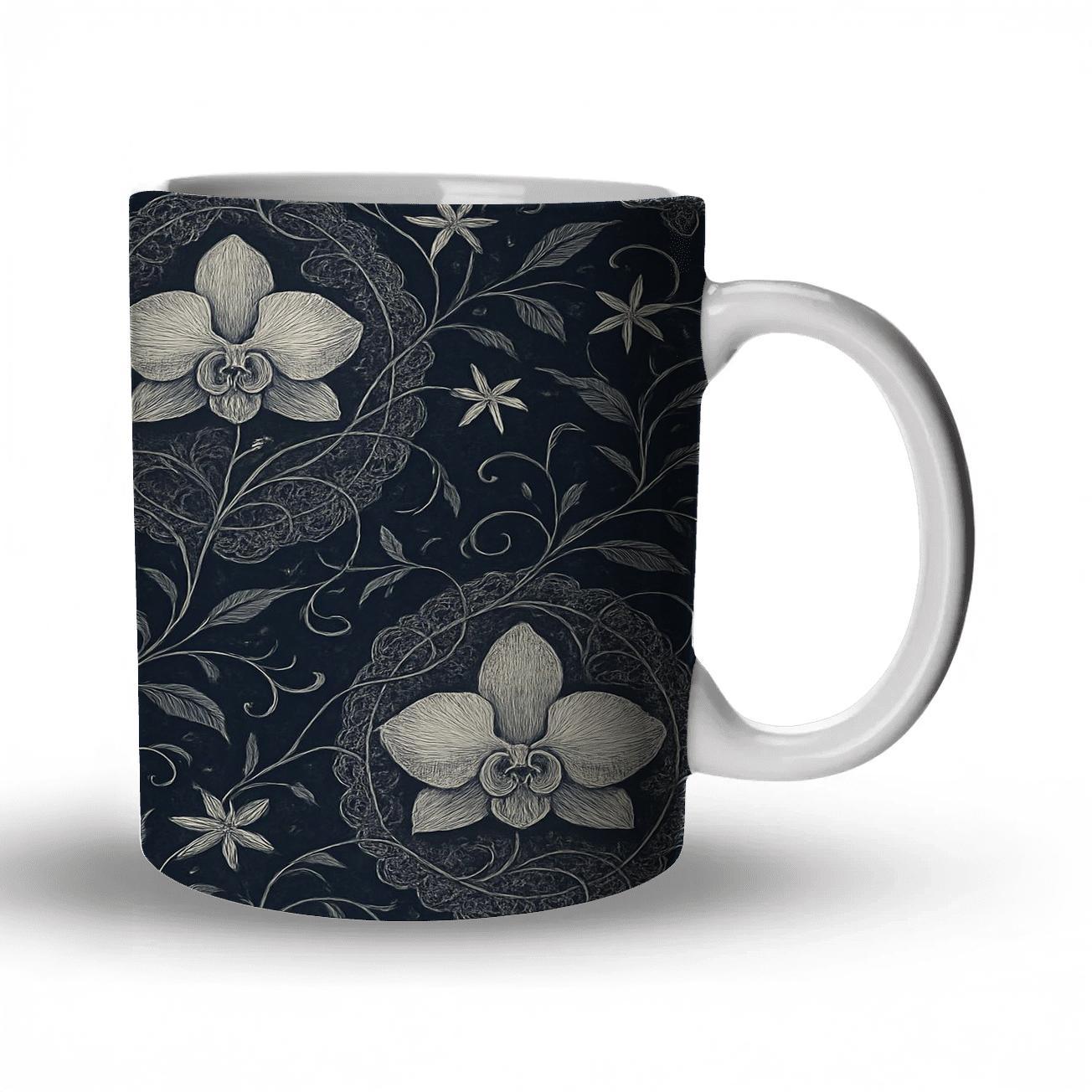 Midnight Jasmine And Moon Orchid Lace ceramic coffee mugs
