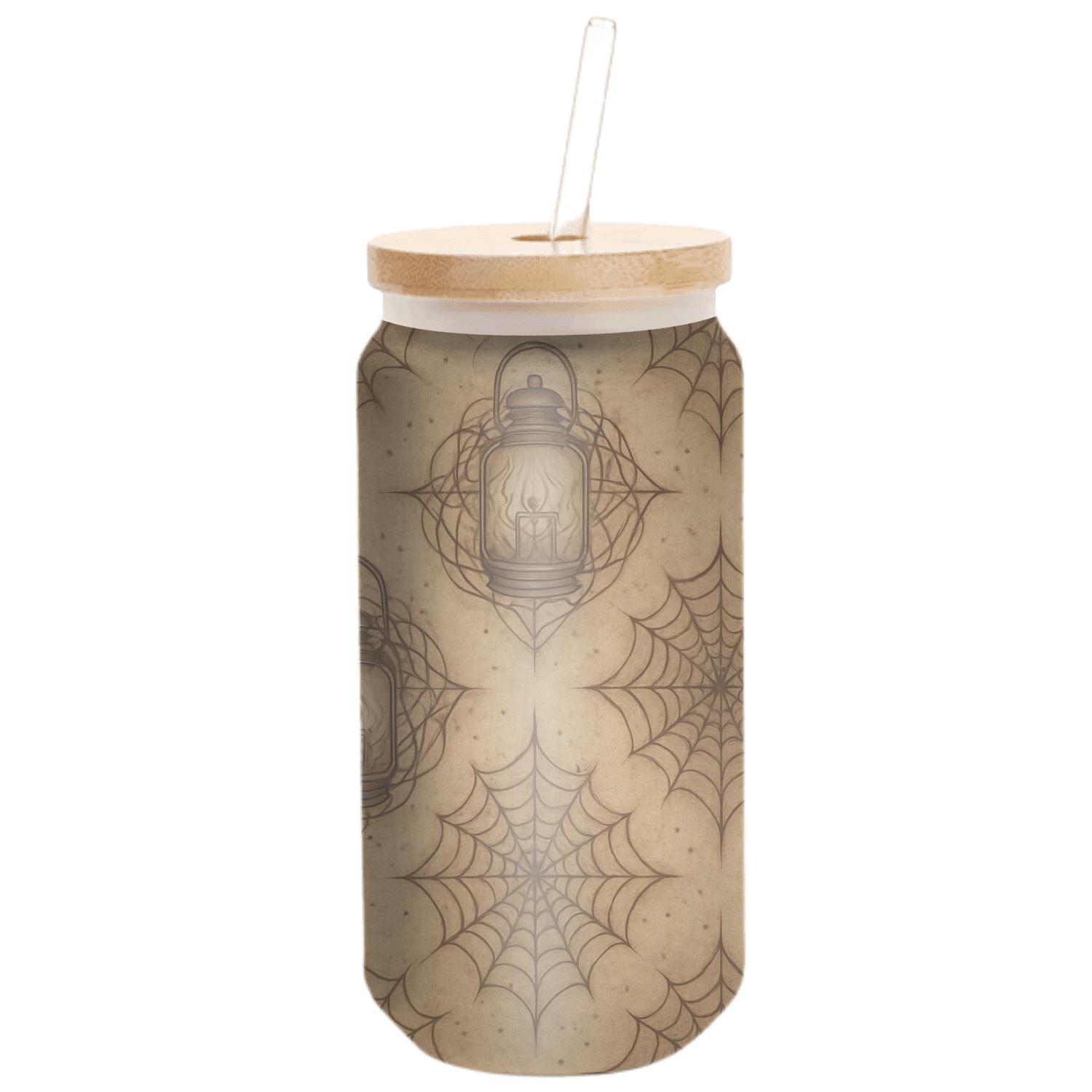 Sepia Parchment Lantern And Cobweb Lattice textured glass