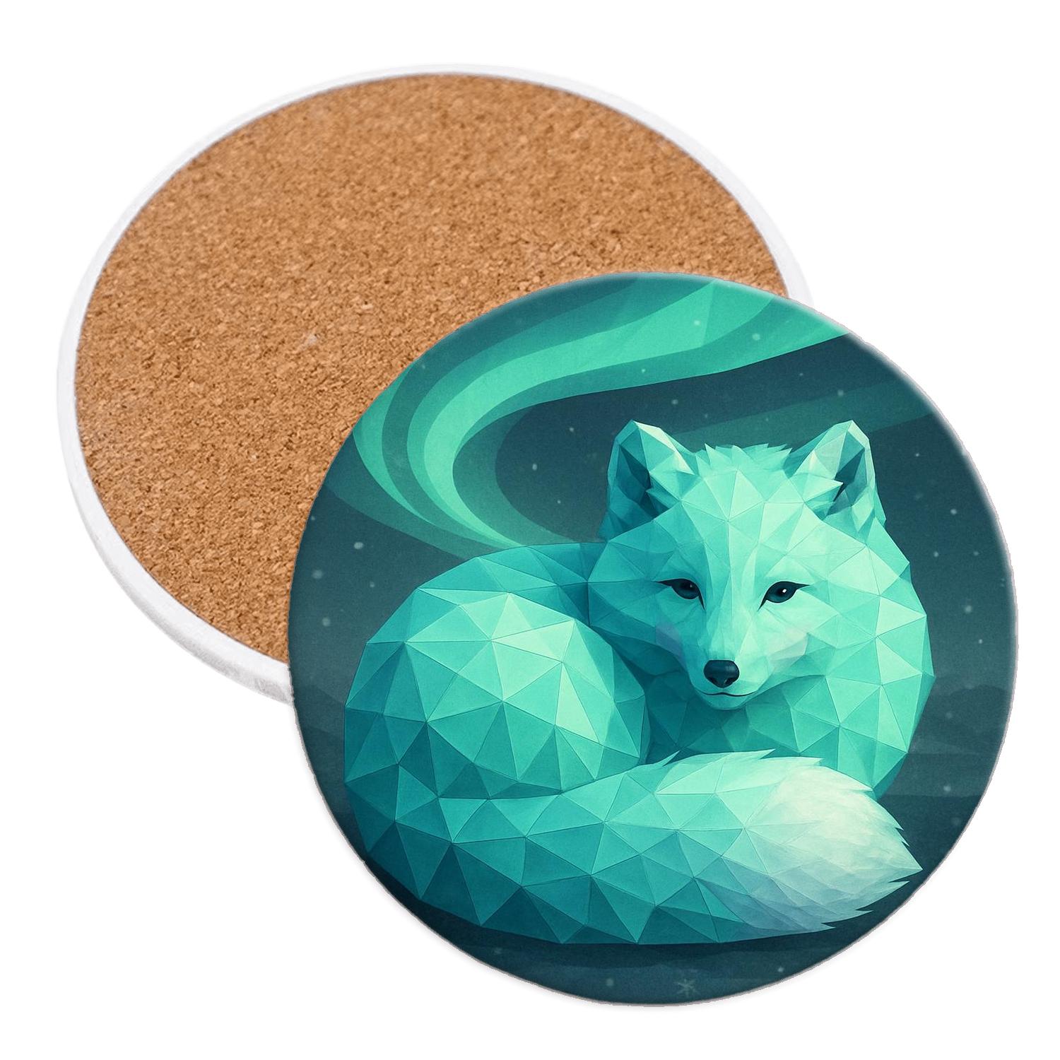 Aurora Arctic Fox Mosaic elegant tabletop coasters