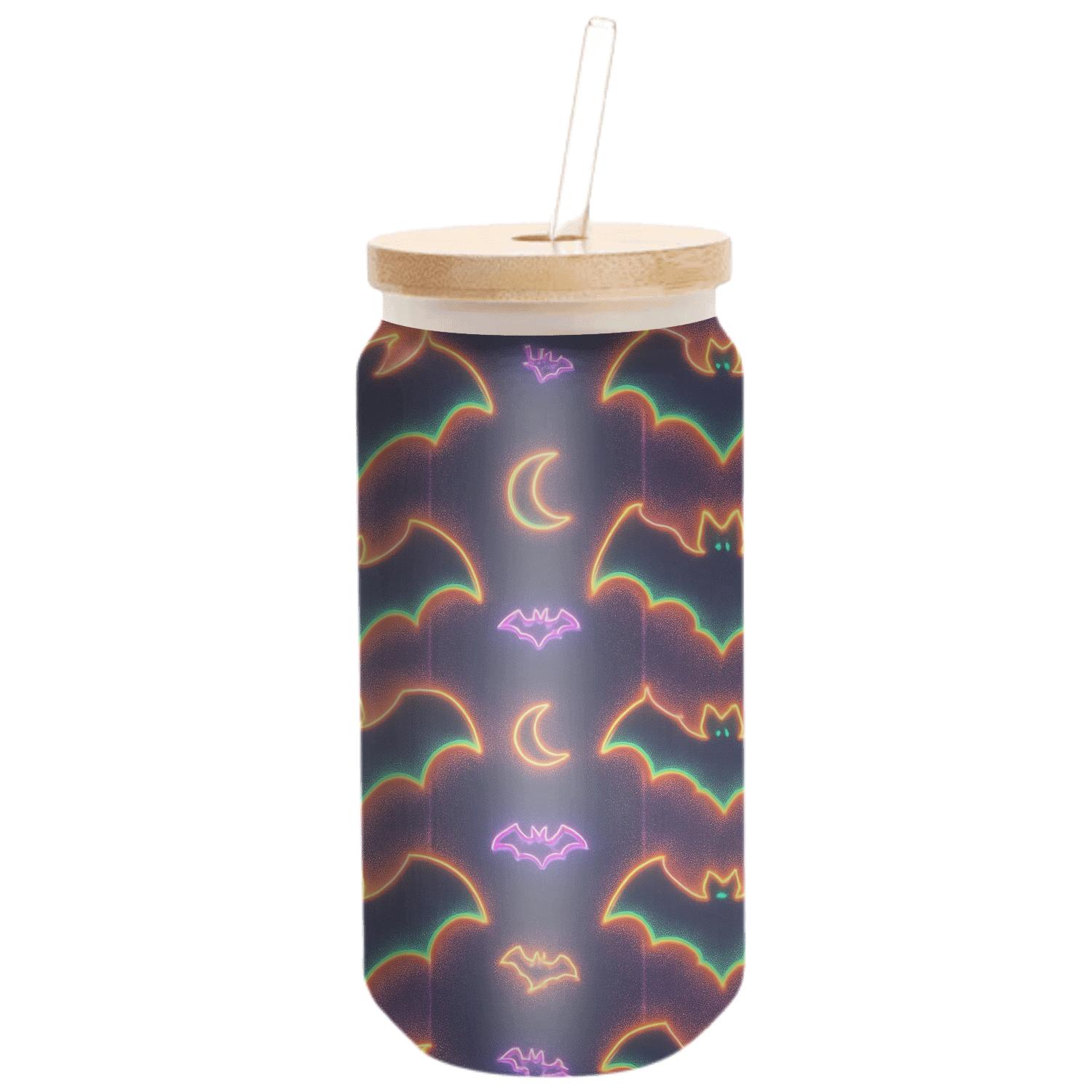 Neon Haunted Carnival Bat Mirror Stripes premium crystal drinkware