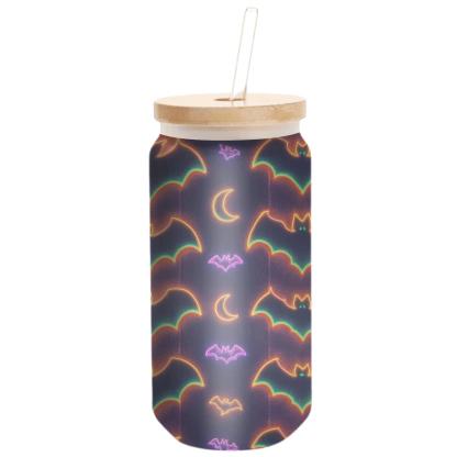 Neon Haunted Carnival Bat Mirror Stripes premium crystal drinkware