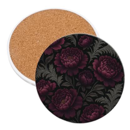 Midnight Peony And Silver Fern Filigree stone coaster collections