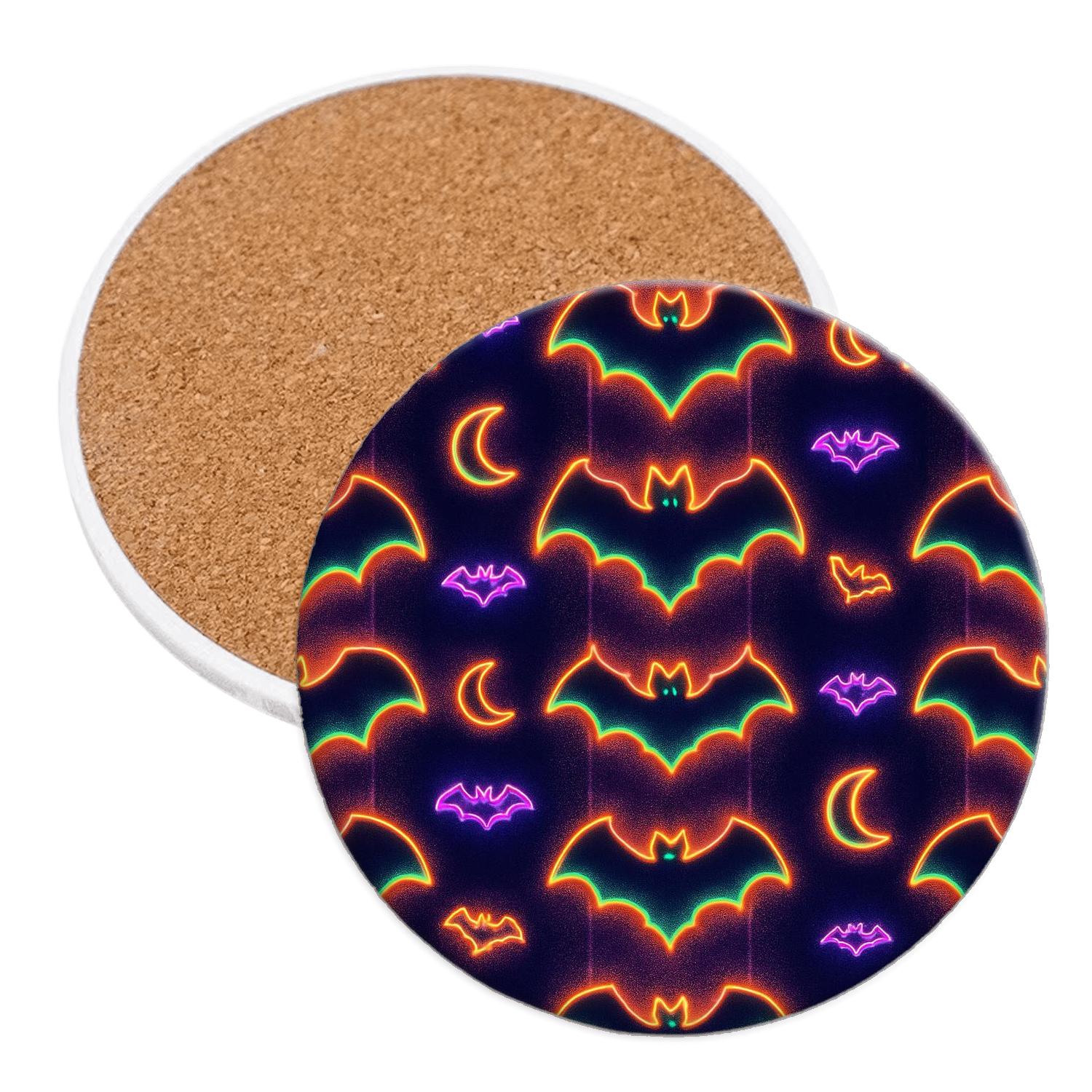 Neon Haunted Carnival Bat Mirror Stripes custom engraved coasters