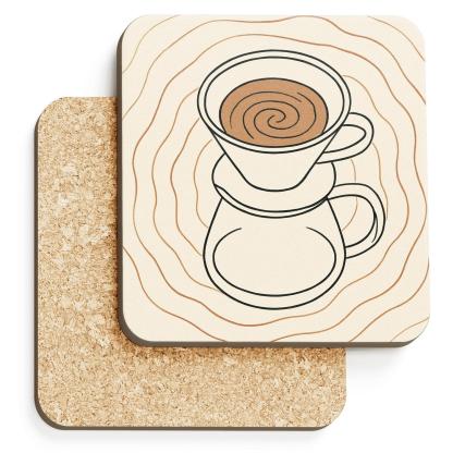 Pour Over Topographic Calm cork coaster sets