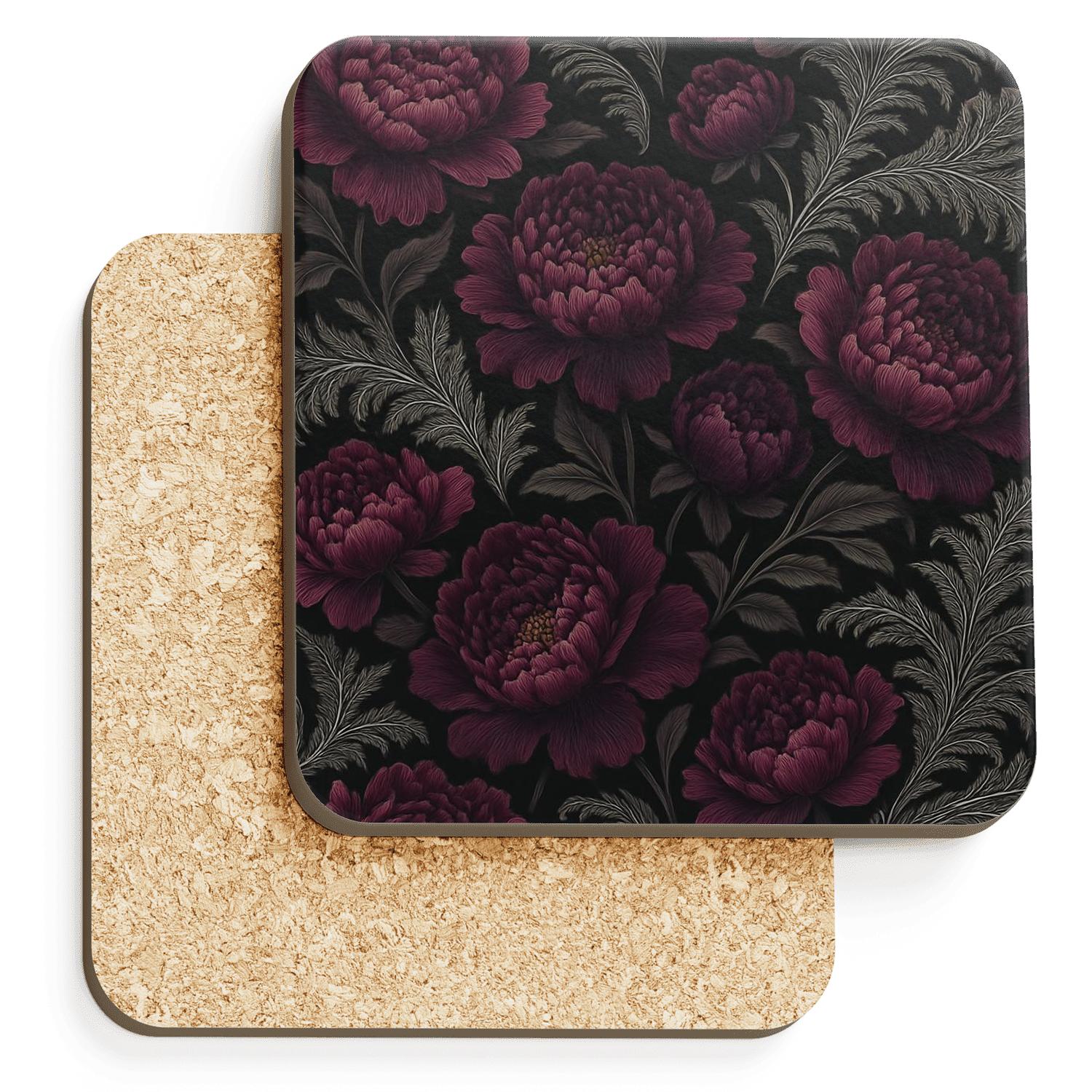 Midnight Peony And Silver Fern Filigree custom engraved coasters