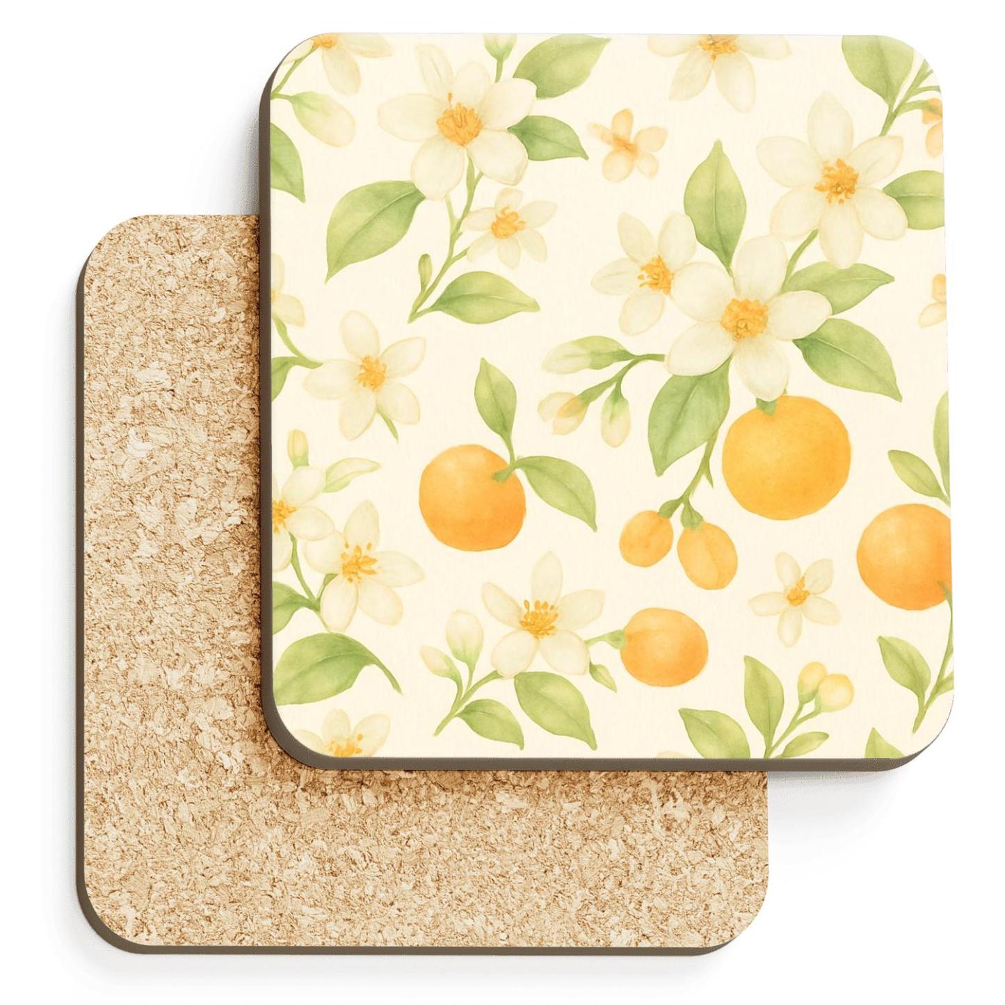 Citrus Blossom Meadow In Soft Watercolor wooden table coasters