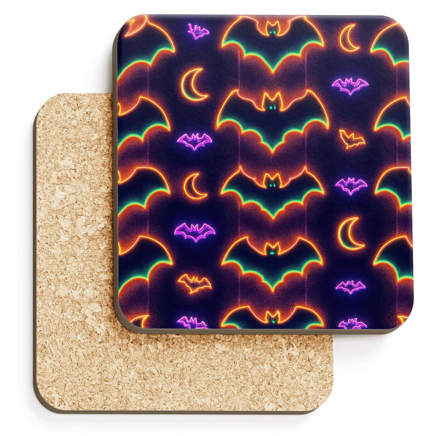 Neon Haunted Carnival Bat Mirror Stripes coasters for home decor