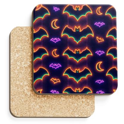 Neon Haunted Carnival Bat Mirror Stripes coasters for home decor