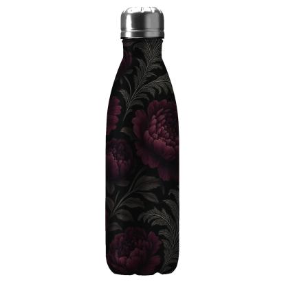 Midnight Peony And Silver Fern Filigree custom water bottles