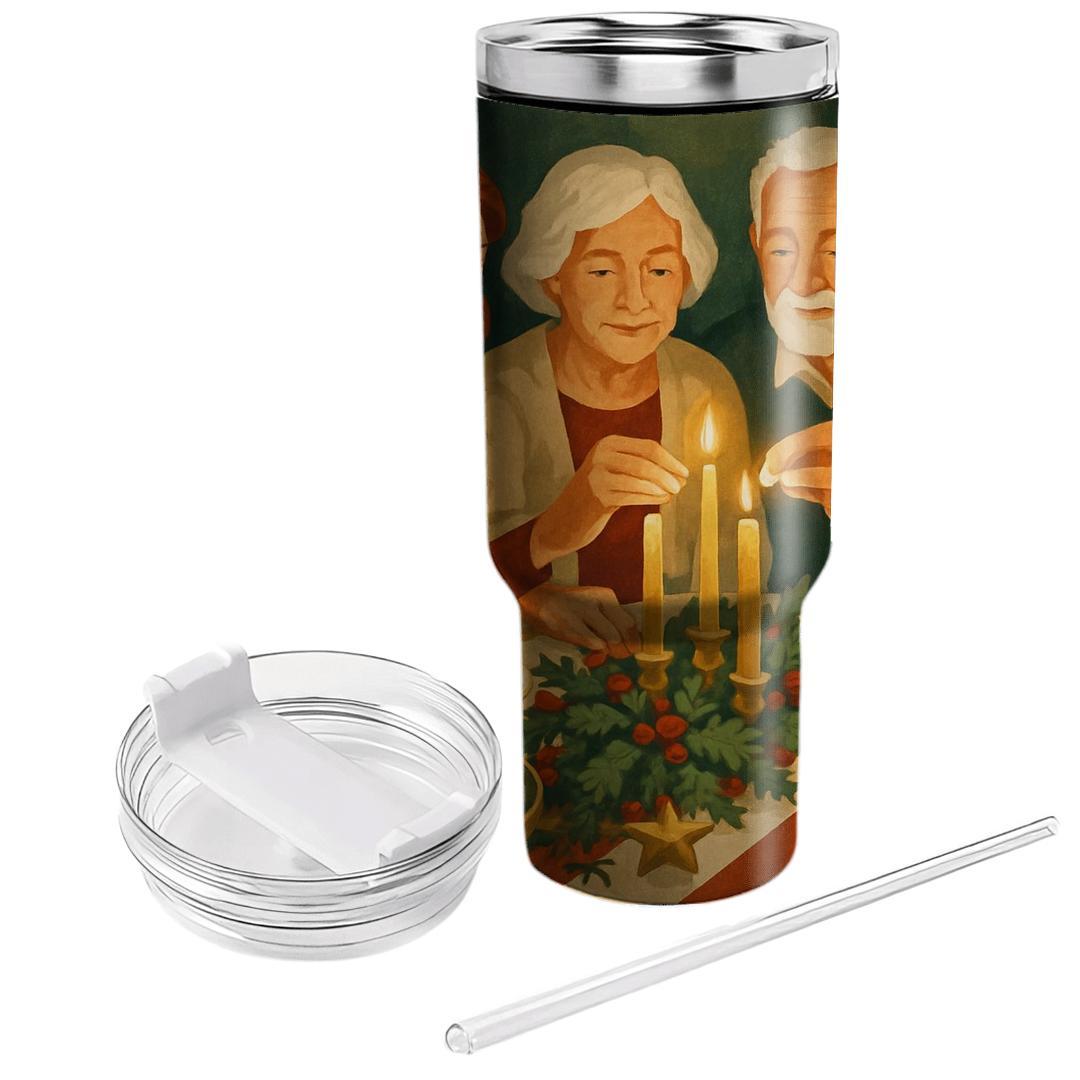 Candles On The Evergreen Table tumblers with lids