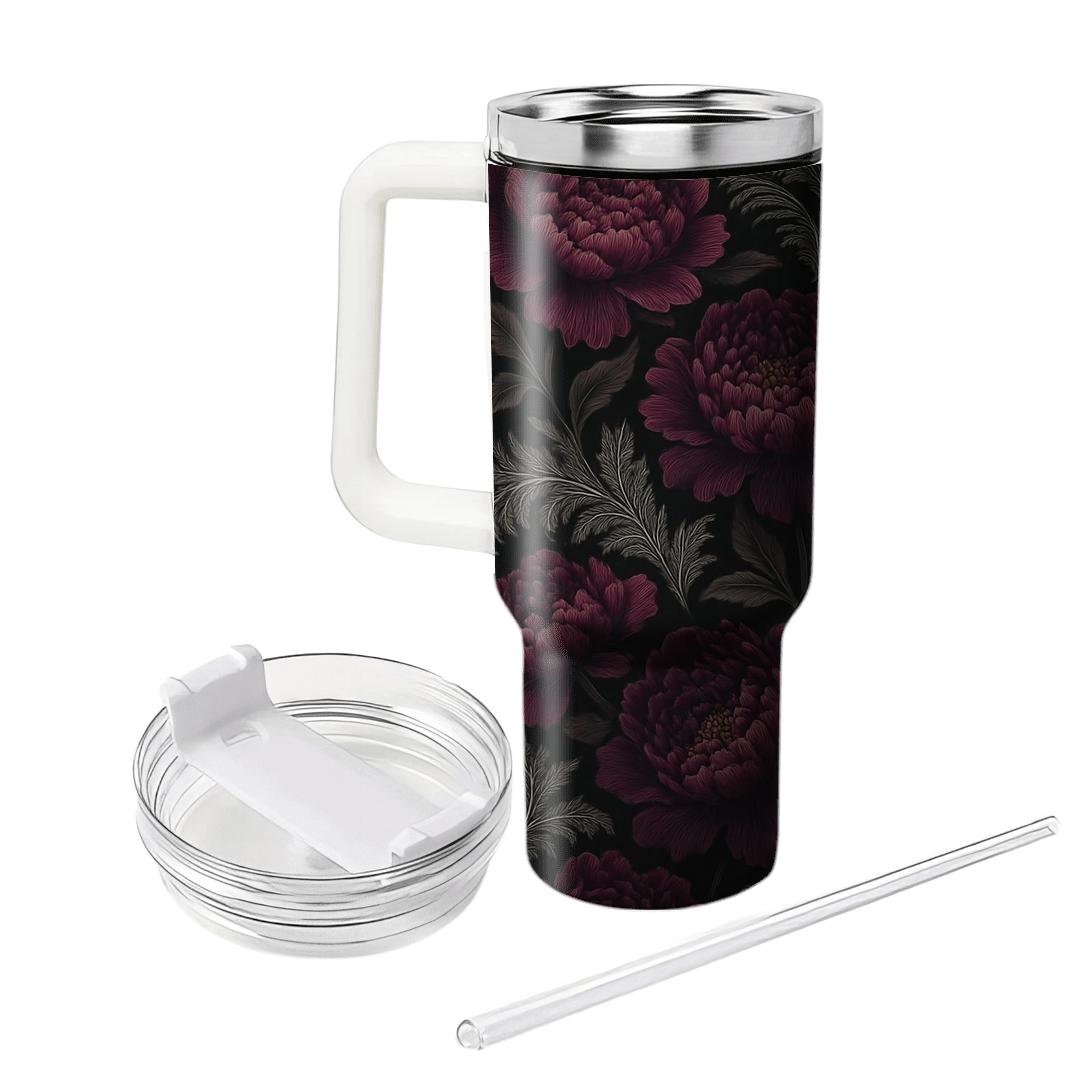 Midnight Peony And Silver Fern Filigree unique tumblers