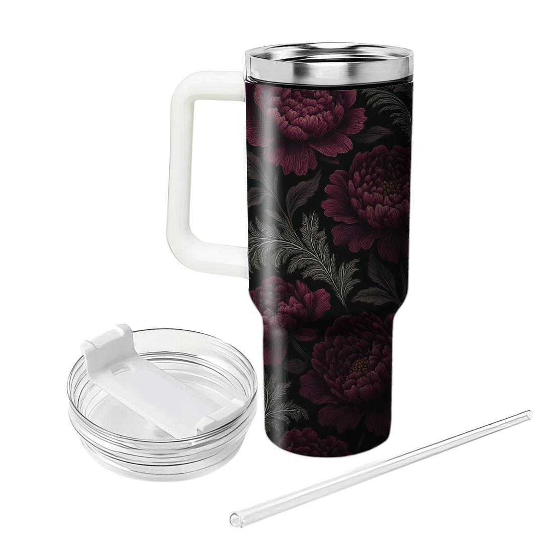 Midnight Peony And Silver Fern Filigree unique tumblers