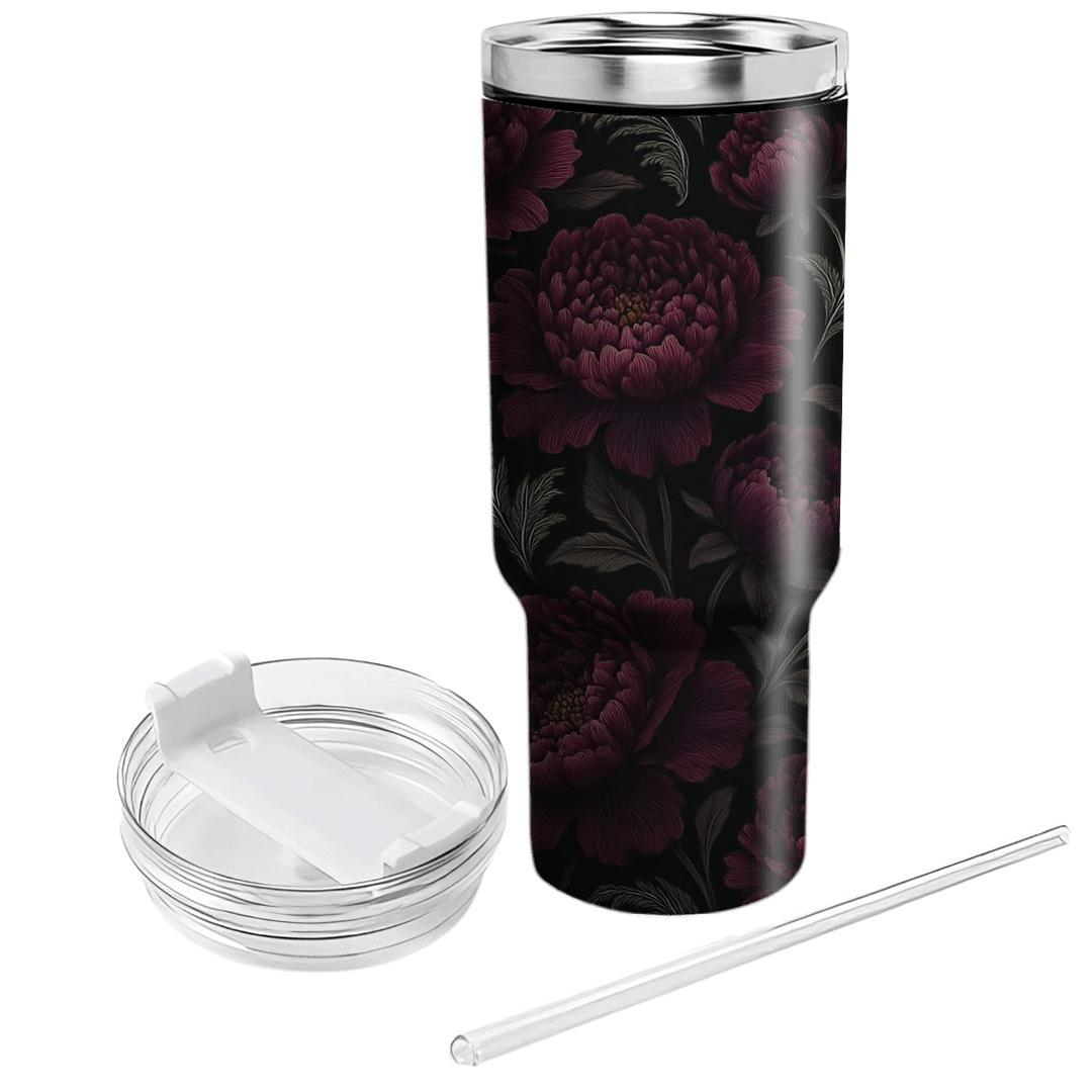 Midnight Peony And Silver Fern Filigree unique tumblers