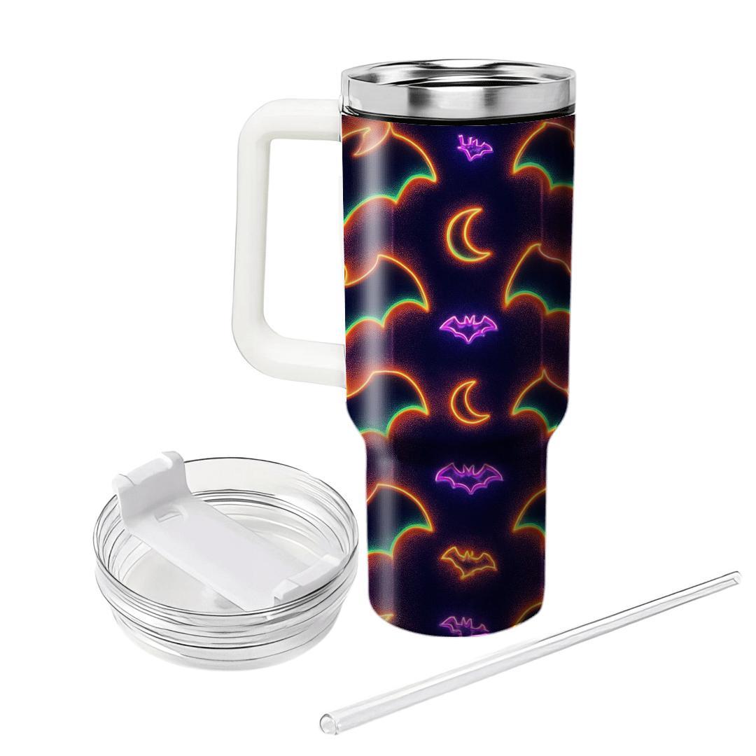 Neon Haunted Carnival Bat Mirror Stripes tumblers for gifts