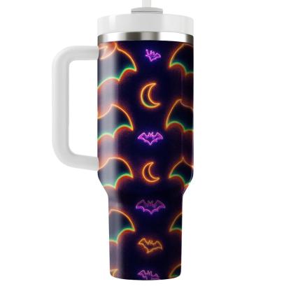 Neon Haunted Carnival Bat Mirror Stripes tumblers for gifts