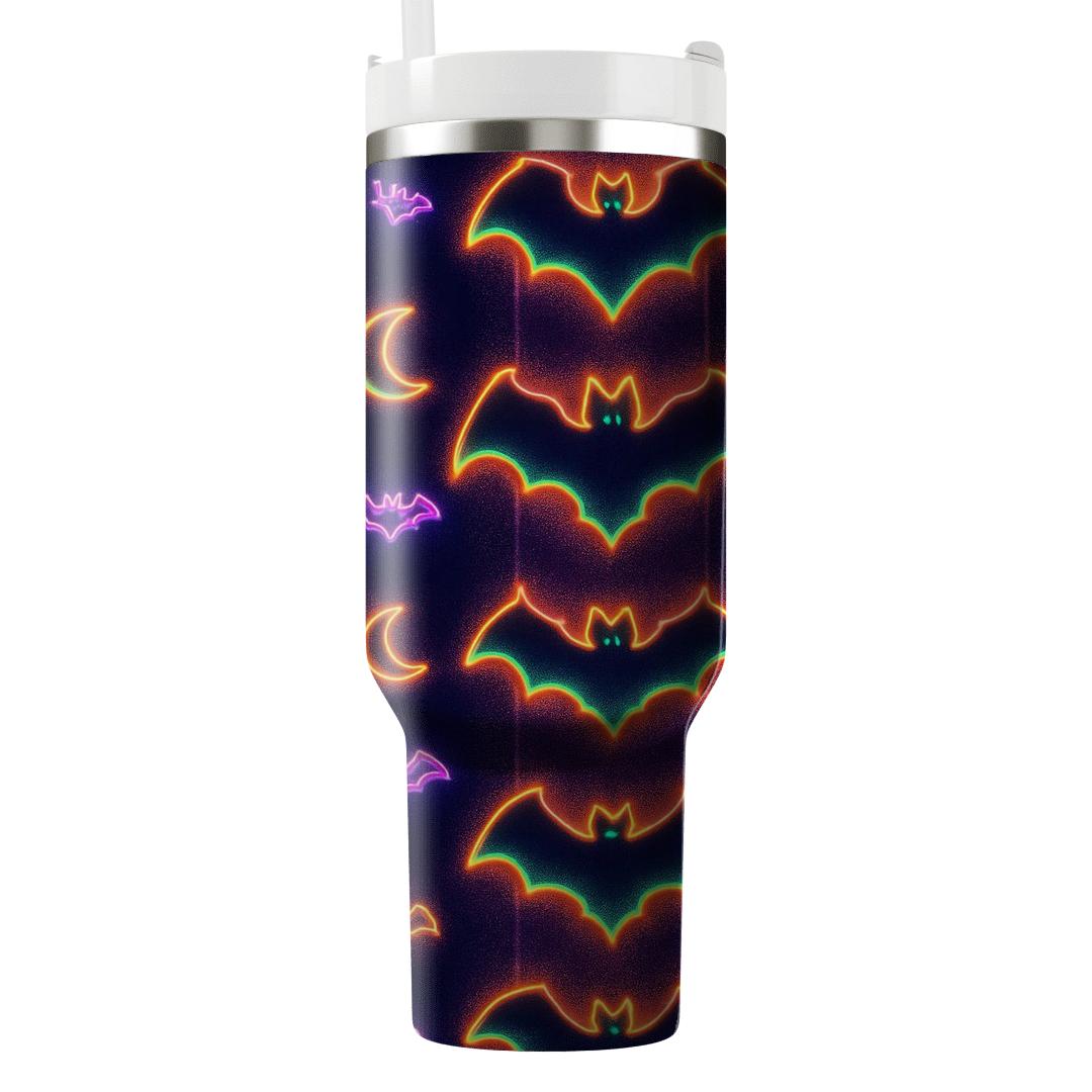 Neon Haunted Carnival Bat Mirror Stripes tumblers for gifts