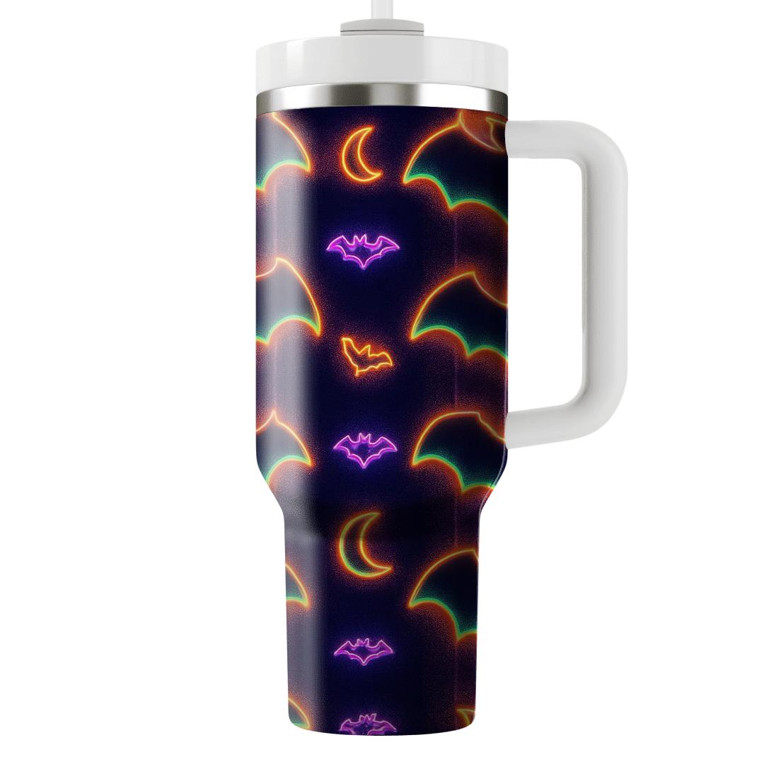Neon Haunted Carnival Bat Mirror Stripes tumblers for gifts