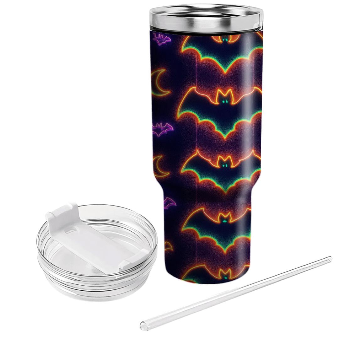 Neon Haunted Carnival Bat Mirror Stripes tumblers for gifts