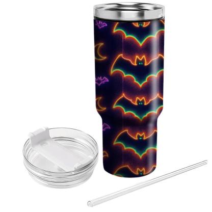 Neon Haunted Carnival Bat Mirror Stripes tumblers for gifts