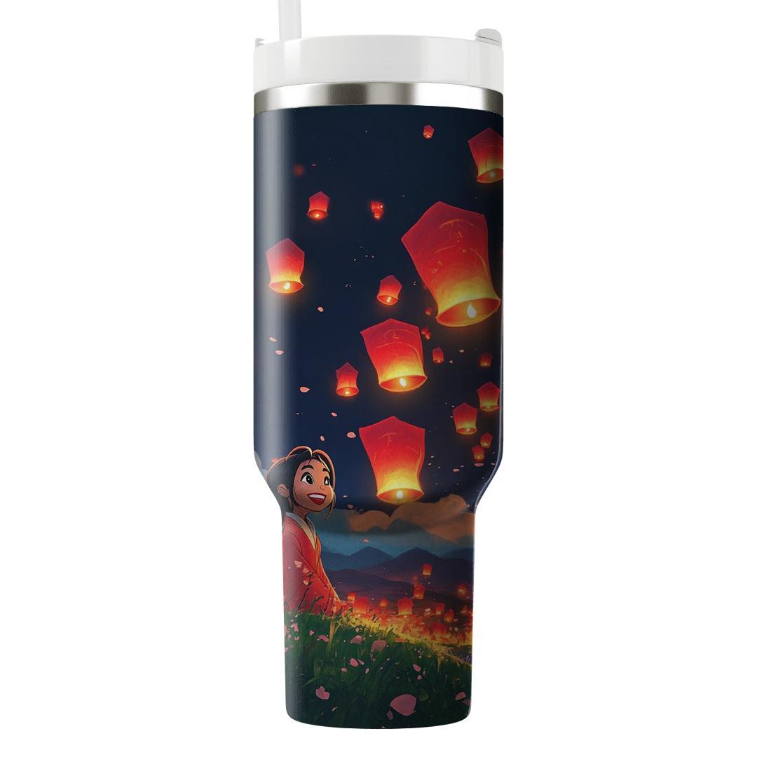 Mulan And Mushu Lantern Sky Parade Disney Inspired tumblers with lids