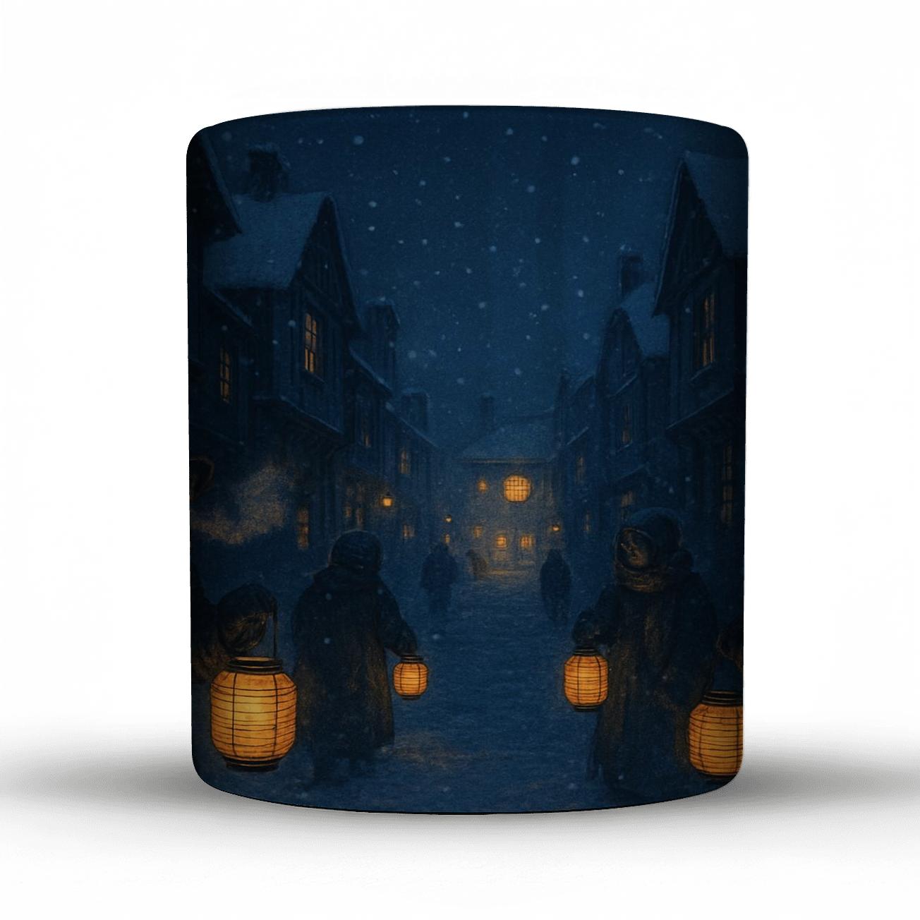 Midnight Winter Lantern Parade insulated thermal mugs