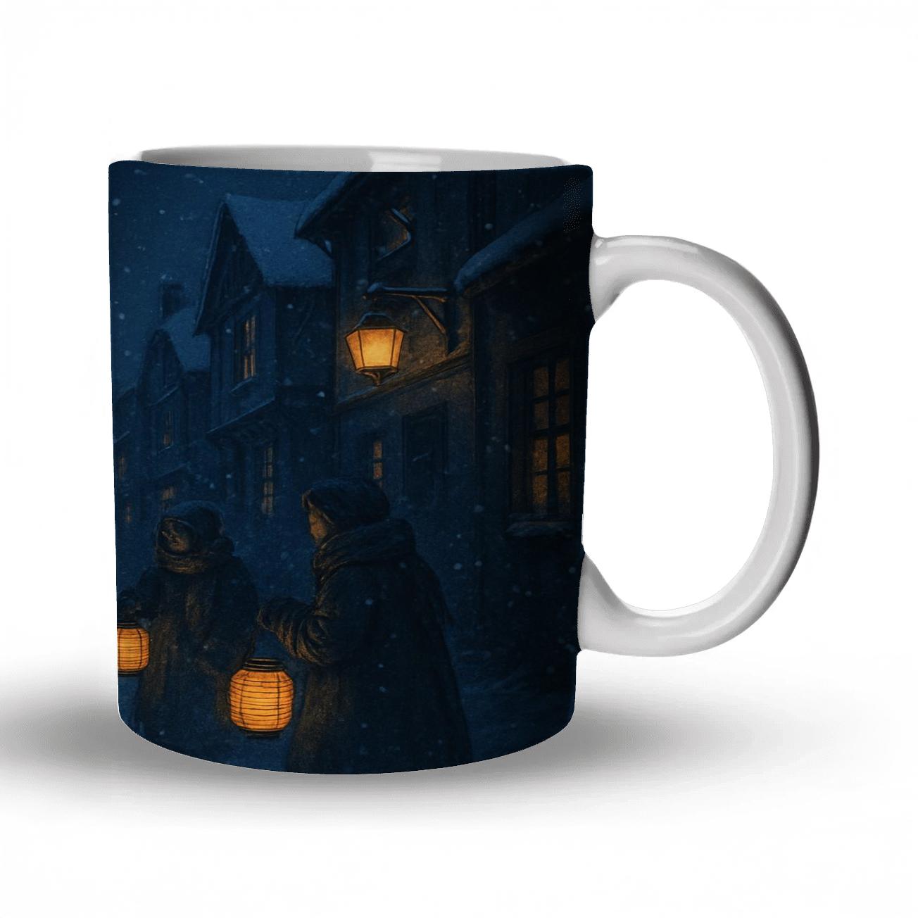 Midnight Winter Lantern Parade insulated thermal mugs