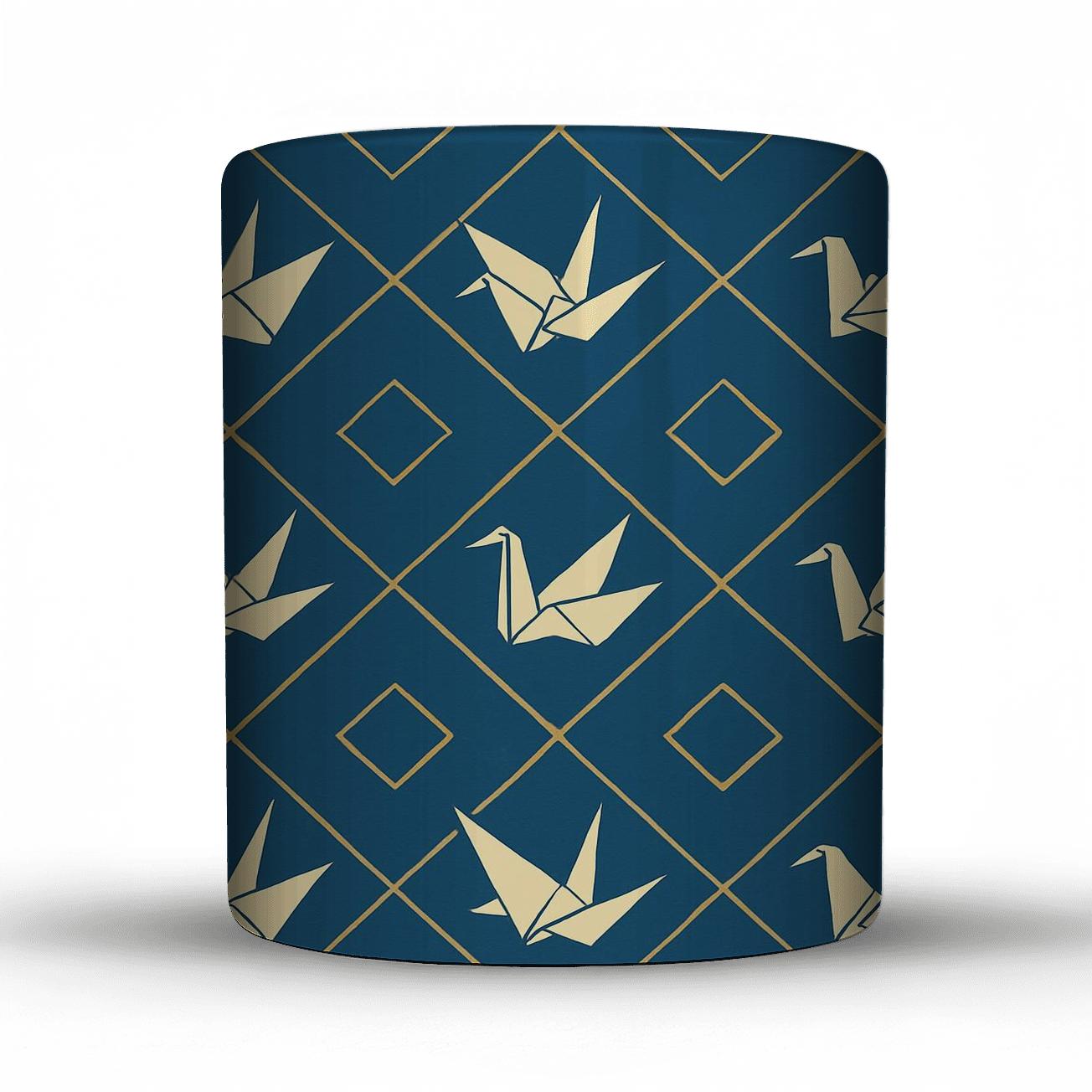 Origami Crane Lattice In Indigo And Ivory gift mugs for occasions