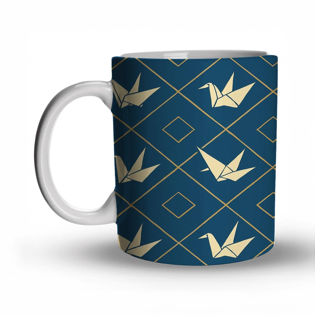 Origami Crane Lattice In Indigo And Ivory gift mugs for occasions