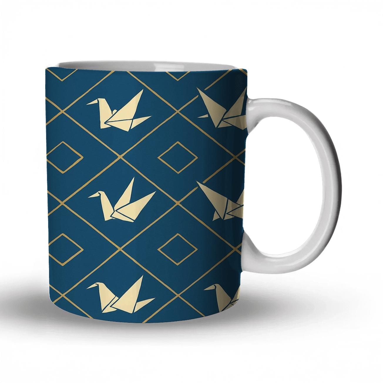 Origami Crane Lattice In Indigo And Ivory gift mugs for occasions