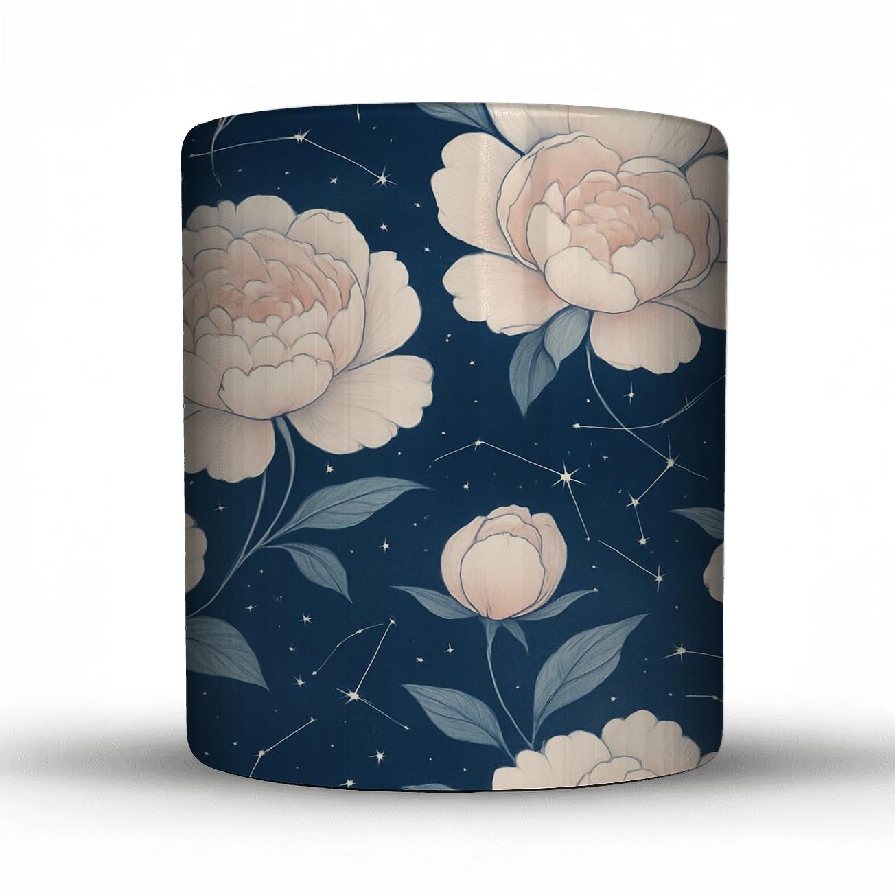 Moonlit Peony Constellations travel mugs with handles