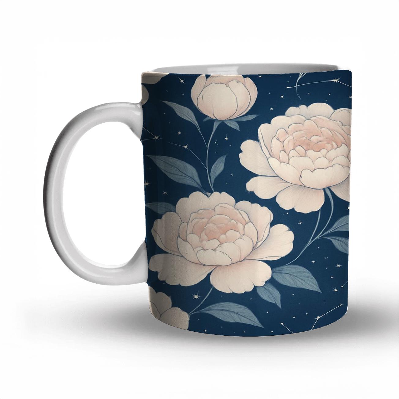 Moonlit Peony Constellations travel mugs with handles