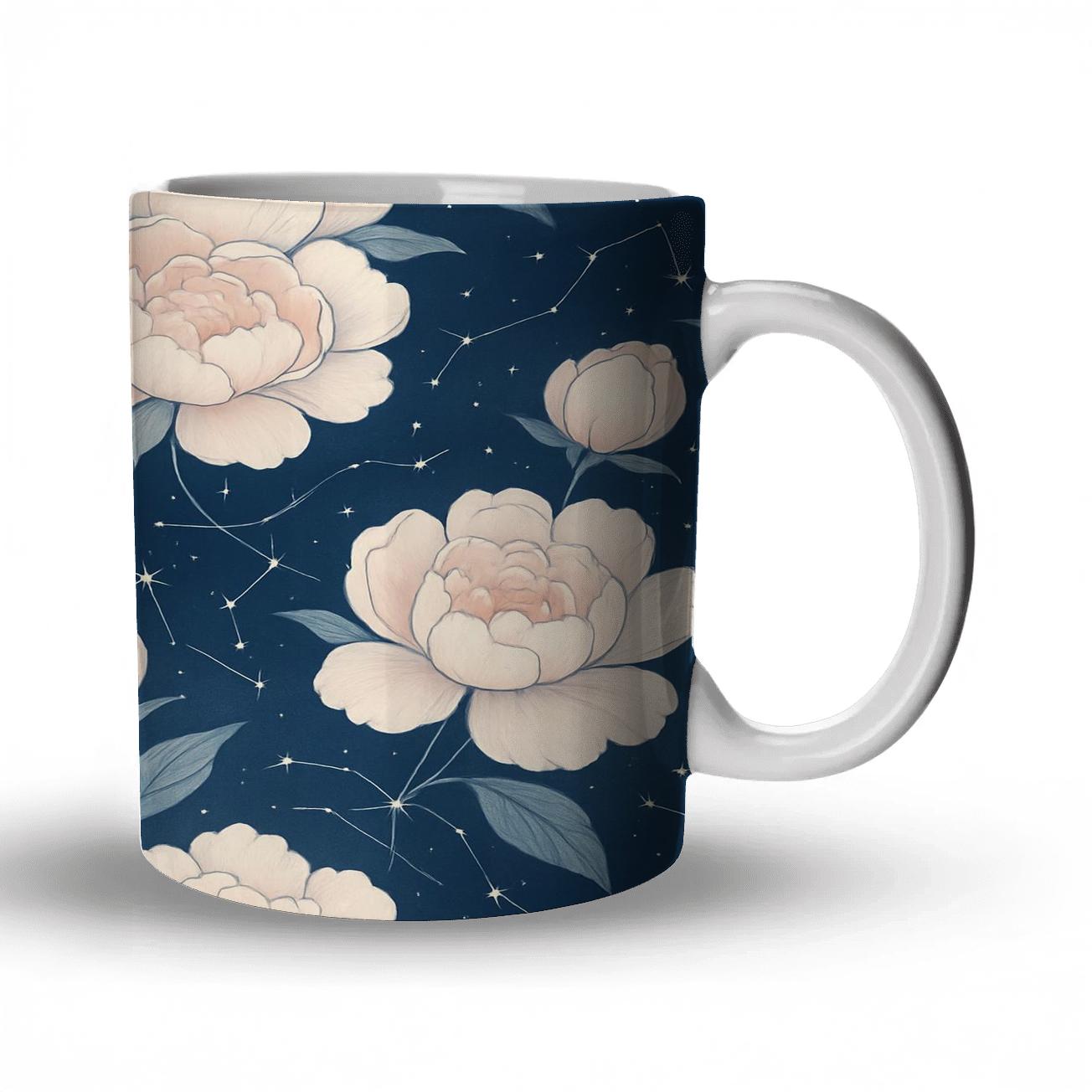 Moonlit Peony Constellations travel mugs with handles