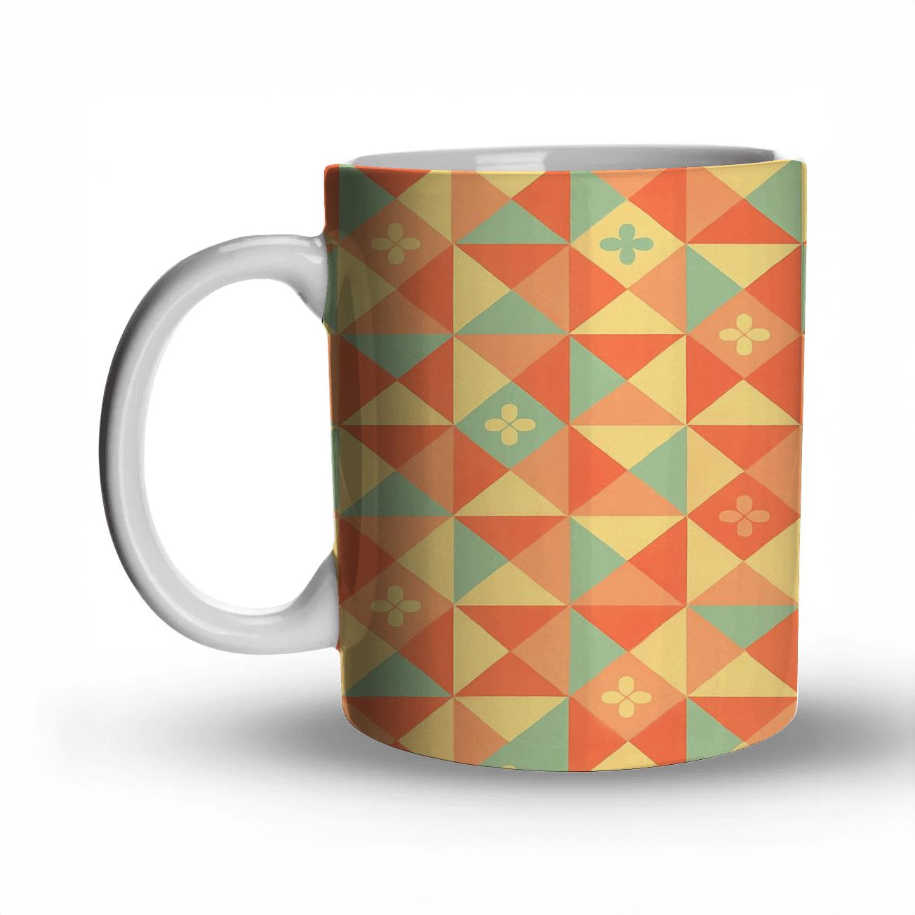 Citrus Mosaic Triangles With Mini Blossom Motifs premium drinkware mugs