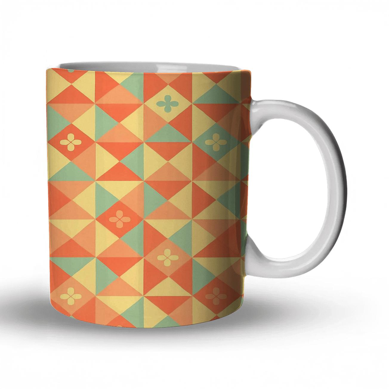 Citrus Mosaic Triangles With Mini Blossom Motifs premium drinkware mugs