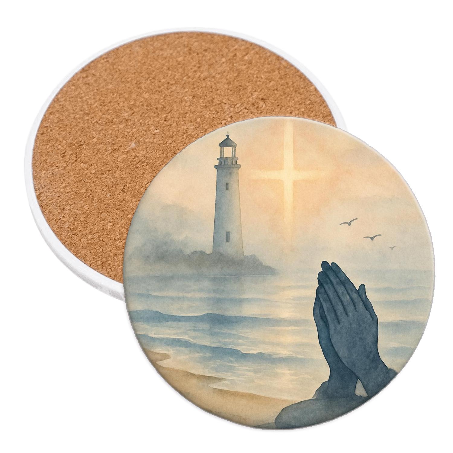 Lighthouse Prayer At Dawn absorbent drink coasters