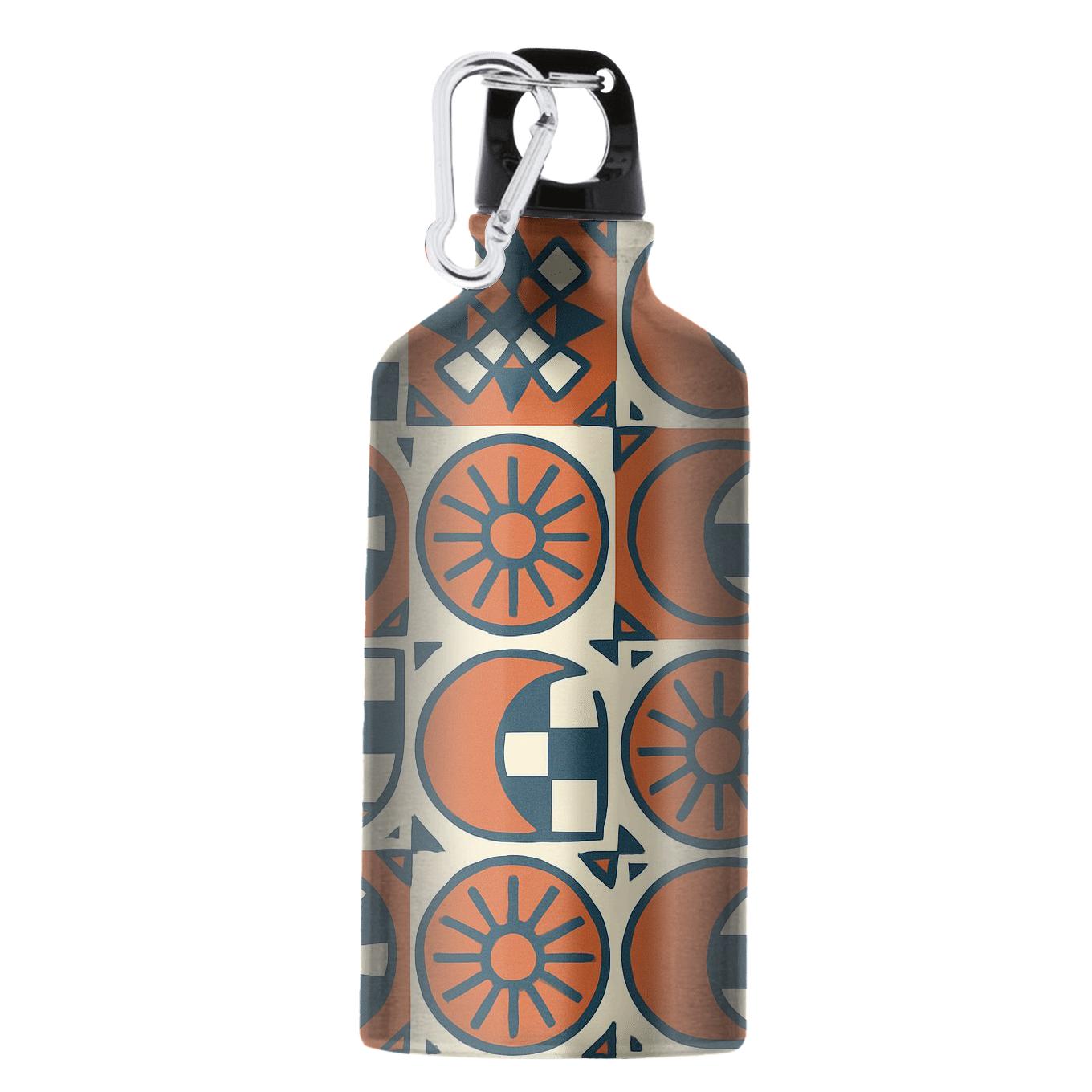 Terracotta Sunwheel And Checkered Crescent Motifs stylish sports bottles